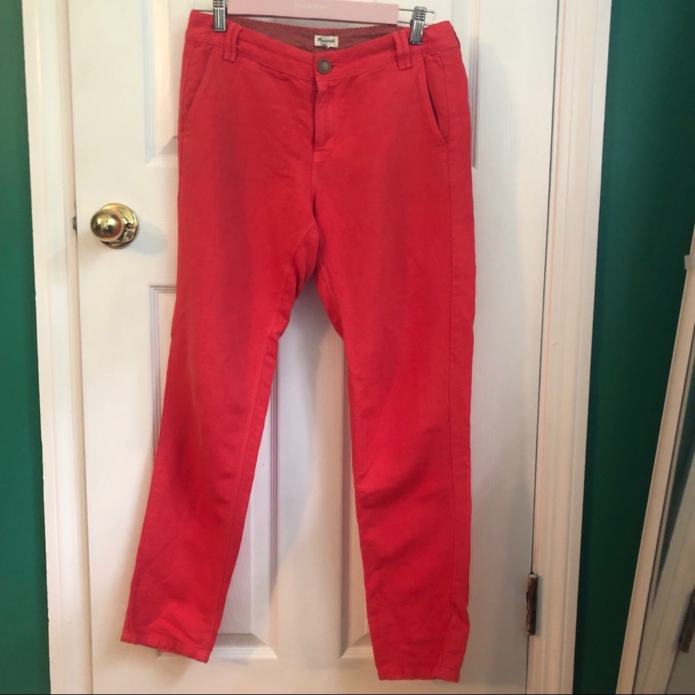 Madewell linen blend coral red pants size 2